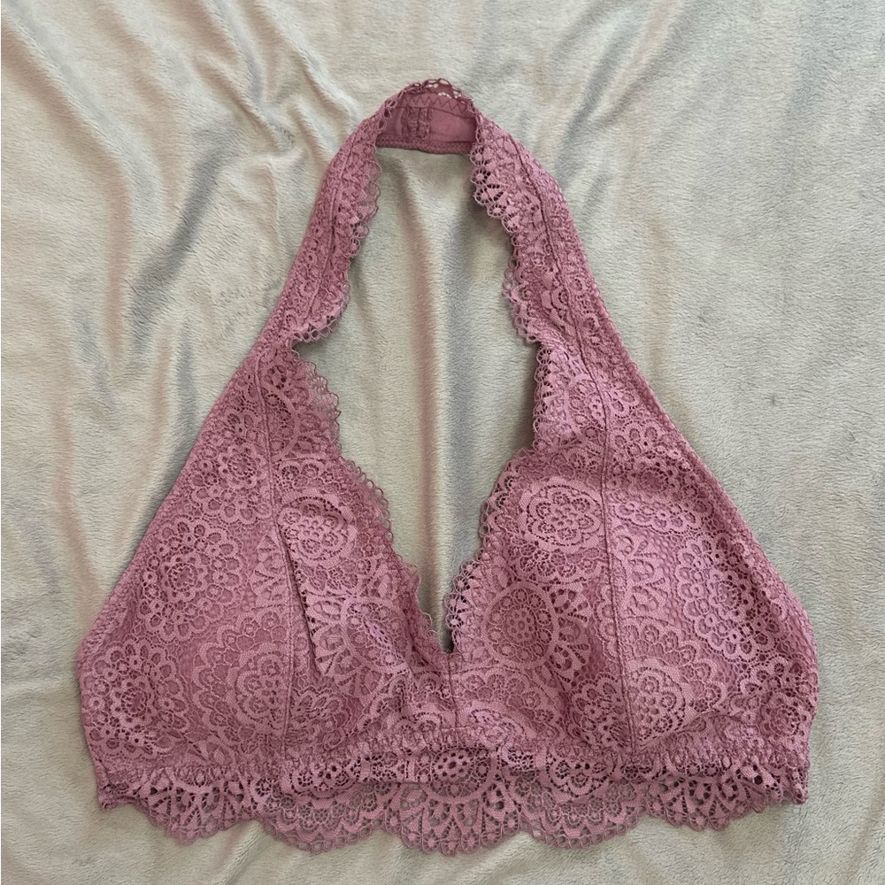 Lace Halter Bralette in Pink